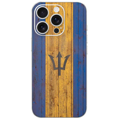 Barbados Flag Dark Wood iPhone 16 Pro Skin
